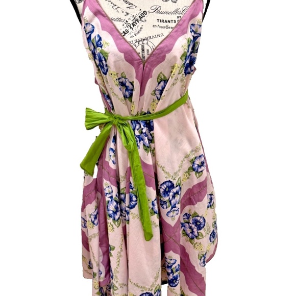 Chelsea & Violet Floral Print Handkerchief Hem Sleeveless Dress Purple Large - Picture 7 of 10